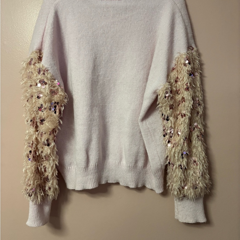 Elegant Pink Sweater with Sequin Sleeves